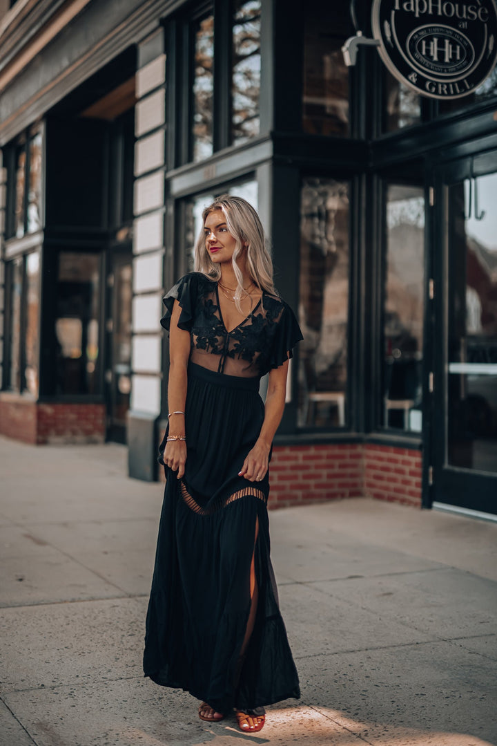 Skylar Embroidered Maxi Dress (Black) FINAL SALE