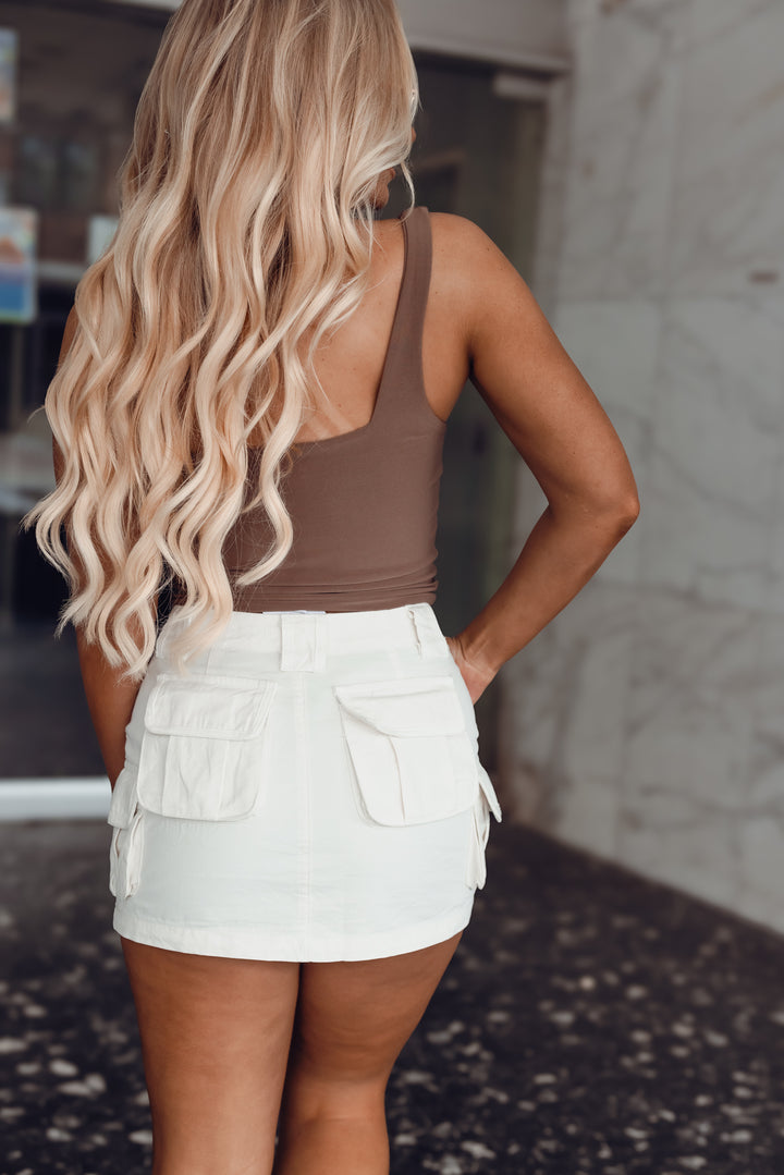 Double Layer Square Neck Crop Top (Mocha)