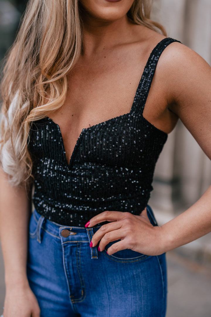 Indy Sequin Bodysuit (Black)