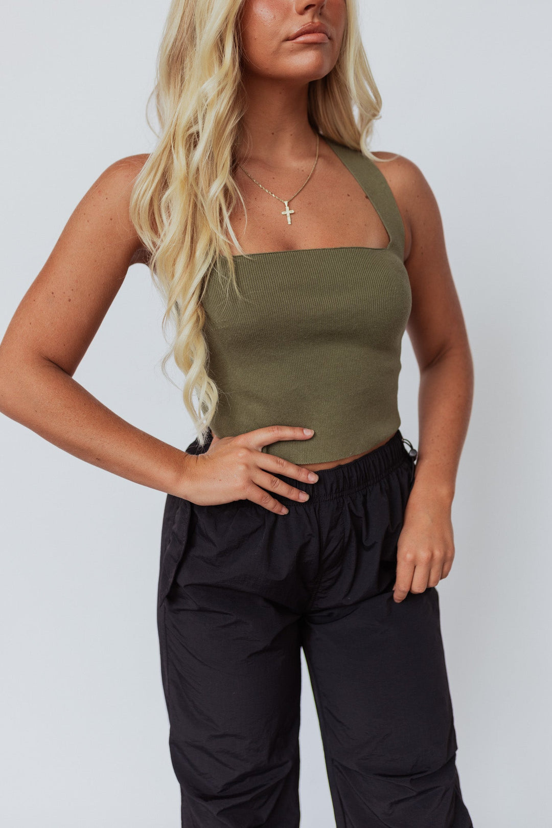 Heartbreaker Knit Crop Top (Olive)