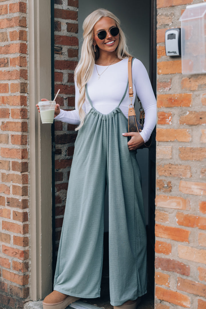 Hot Shot Wide Leg Suspender Pants (Sage)