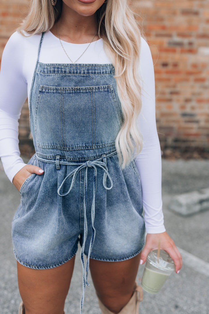 Denim Pleated Overalls