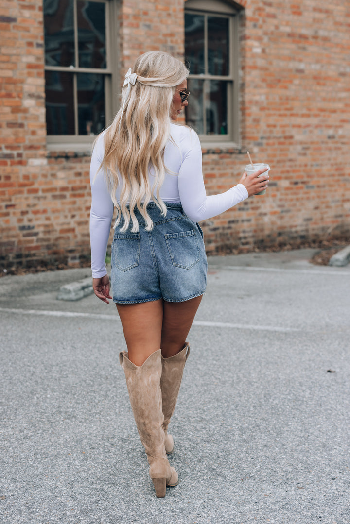 Denim Pleated Overalls