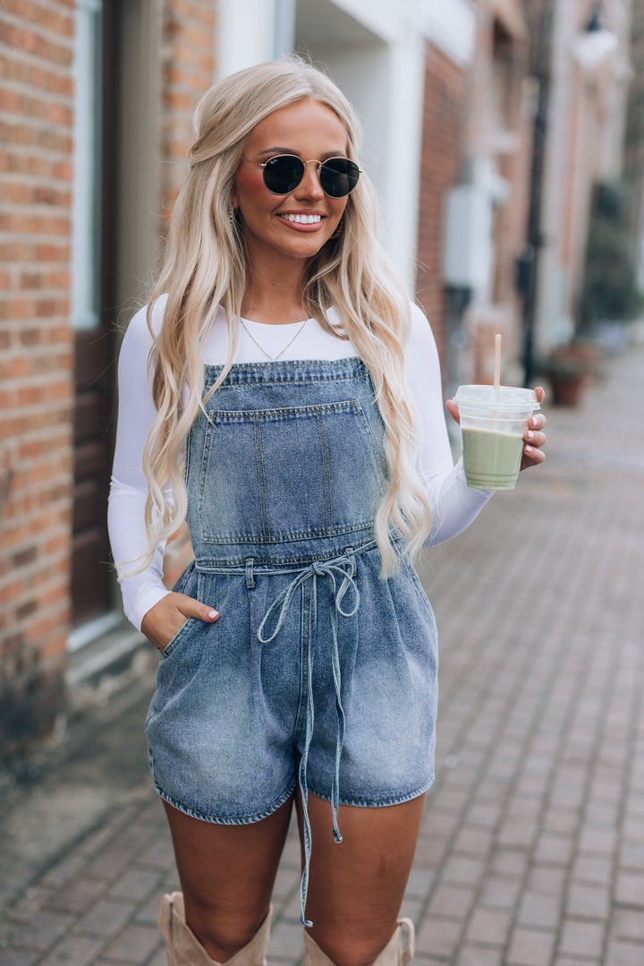 Denim Pleated Overalls