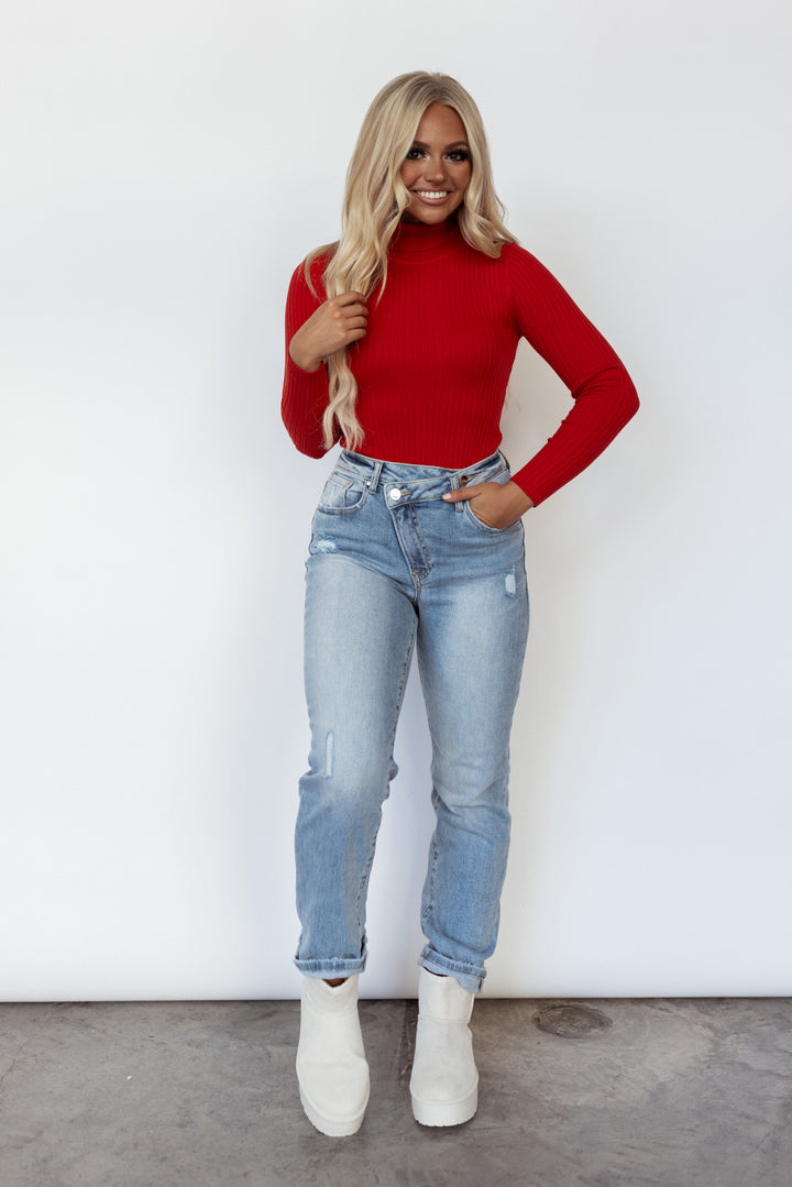 Love You More Turtleneck Bodysuit (Red) FINAL SALE