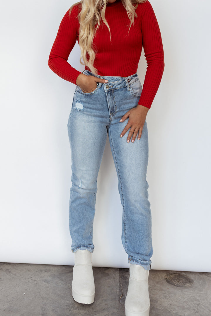 Love You More Turtleneck Bodysuit (Red) FINAL SALE