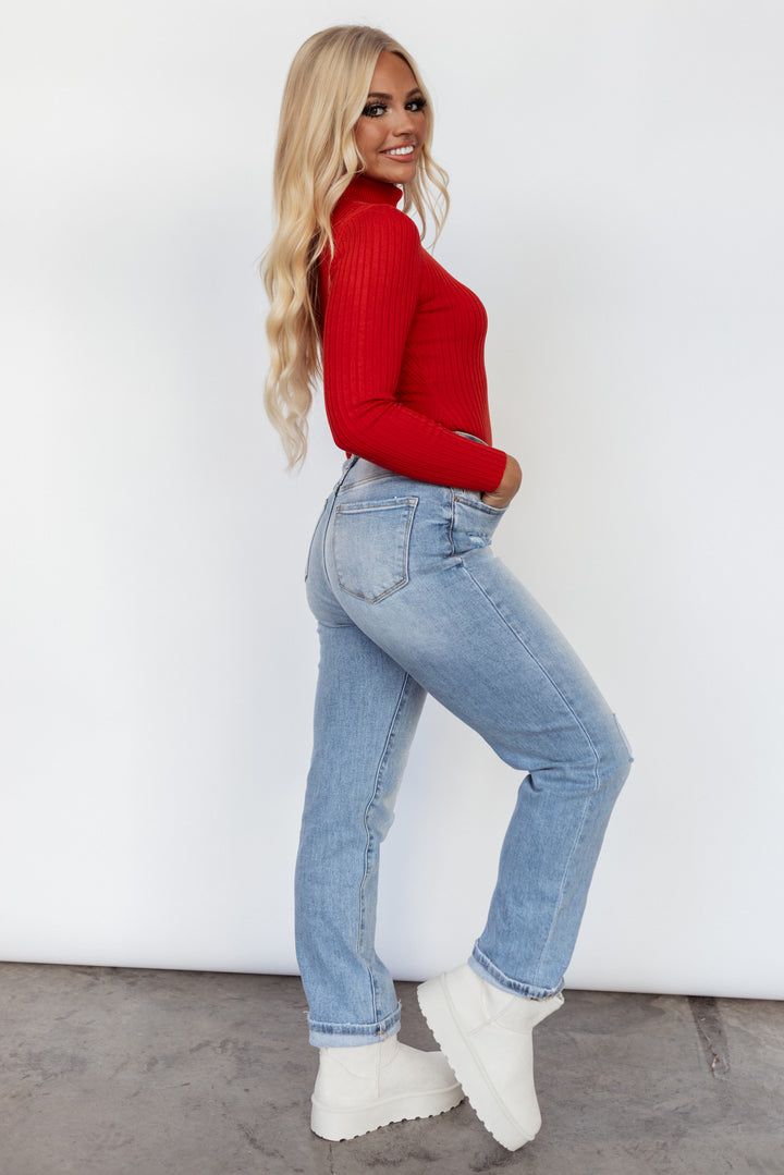 Love You More Turtleneck Bodysuit (Red) FINAL SALE