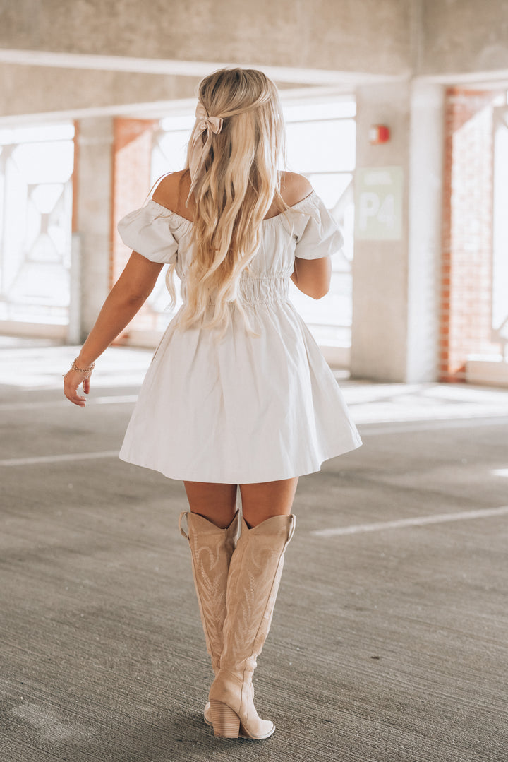 Hold Your Horses Denim Cream Mini Dress