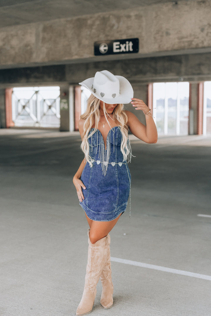 Luxe Denim Rhinestone Dress