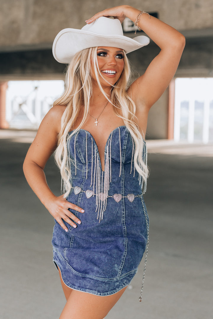 Luxe Denim Rhinestone Dress