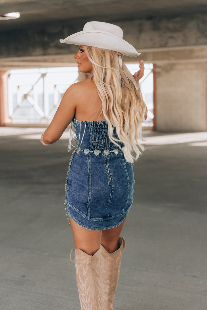 Luxe Denim Rhinestone Dress