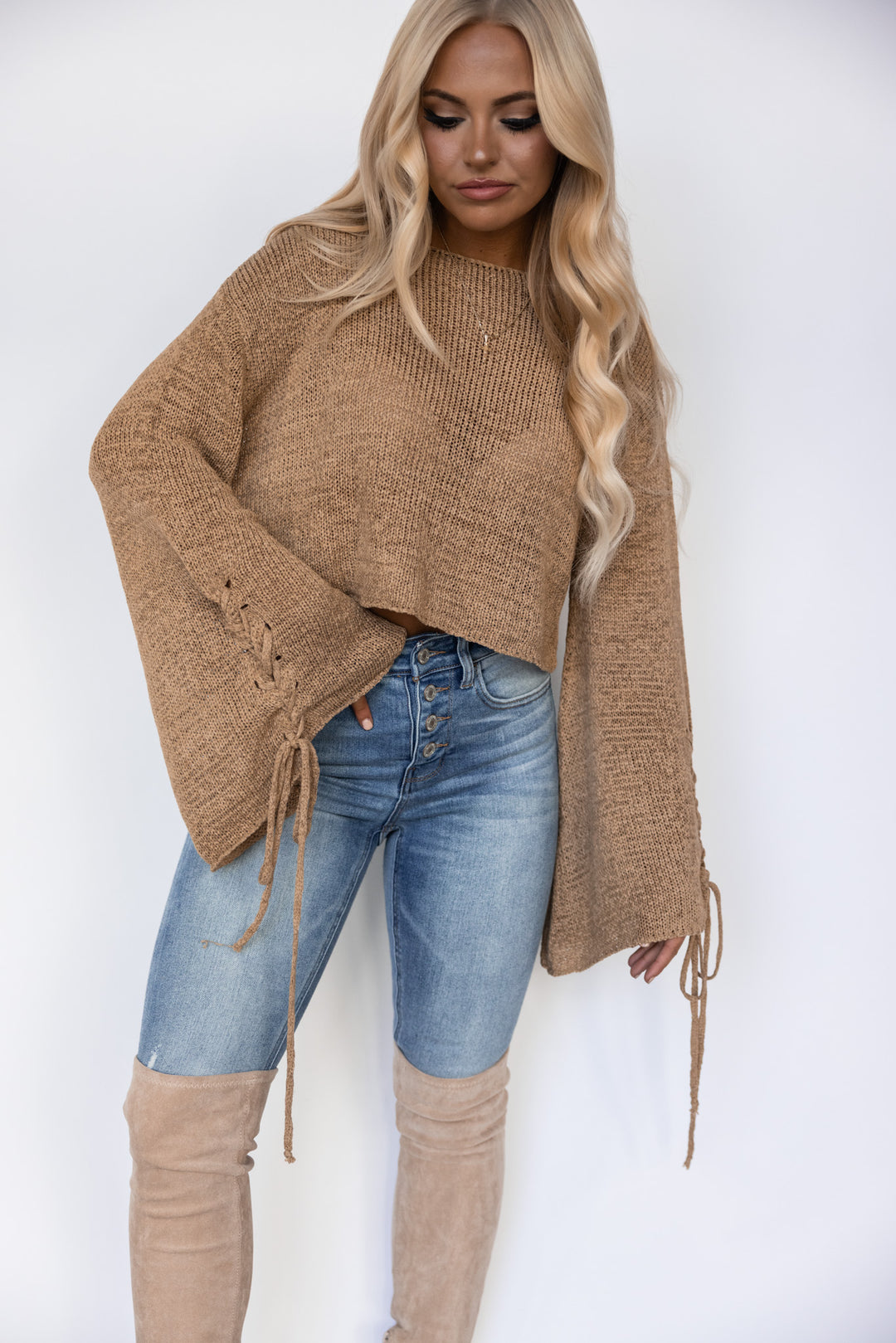 Candice Knit Bell Sleeve Top (Mocha) FINAL SALE