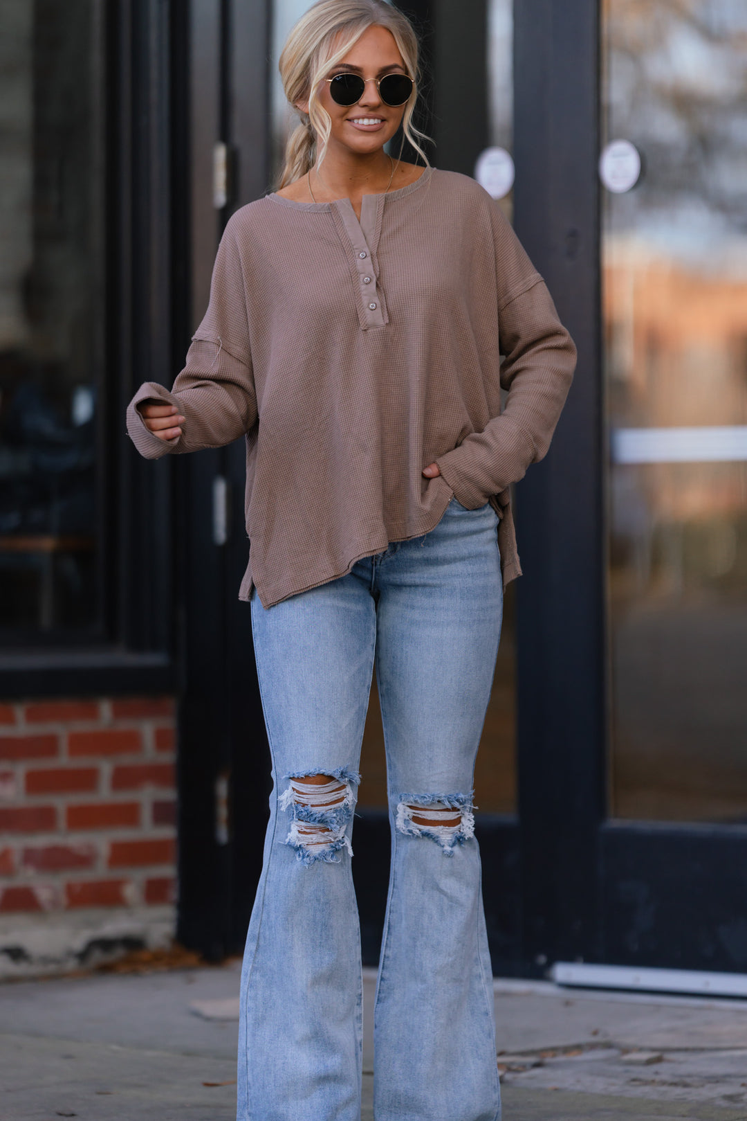 Kaydence Thermal Henley (Latte) FINAL SALE