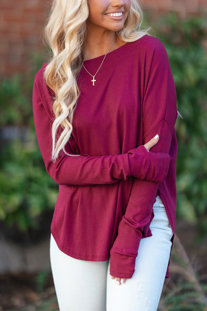 Homebody Oversized Open Back Top (Maroon) FINAL SALE