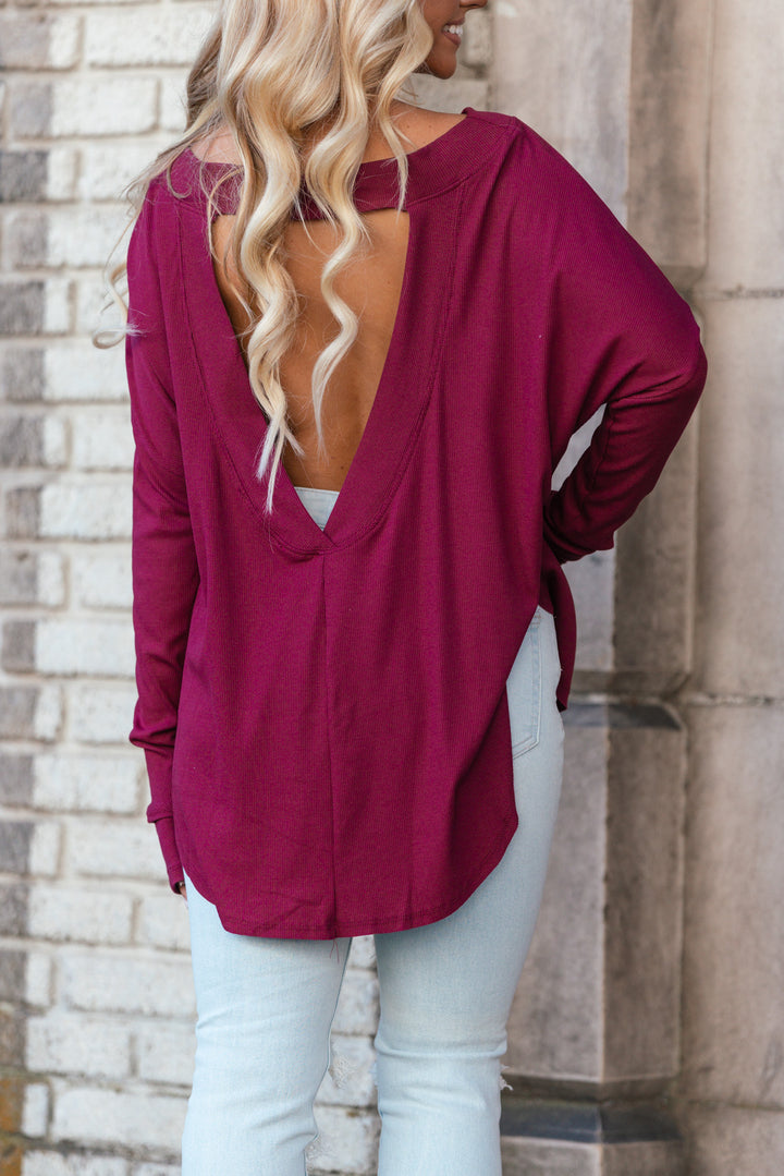 Homebody Oversized Open Back Top (Maroon) FINAL SALE