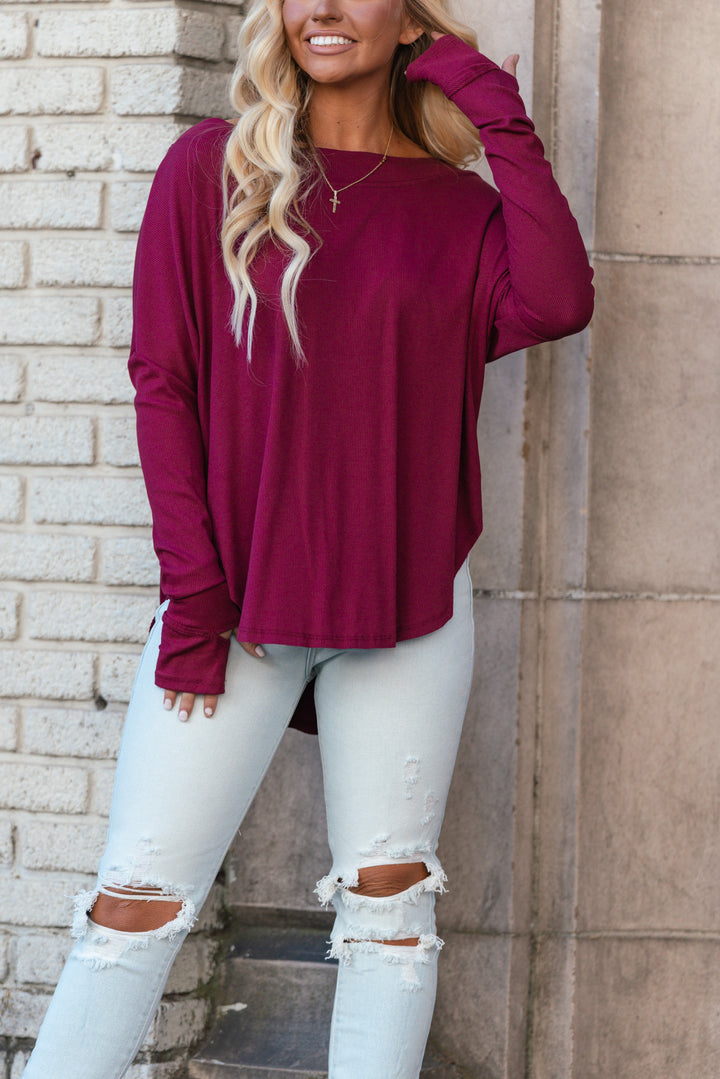 Homebody Oversized Open Back Top (Maroon) FINAL SALE