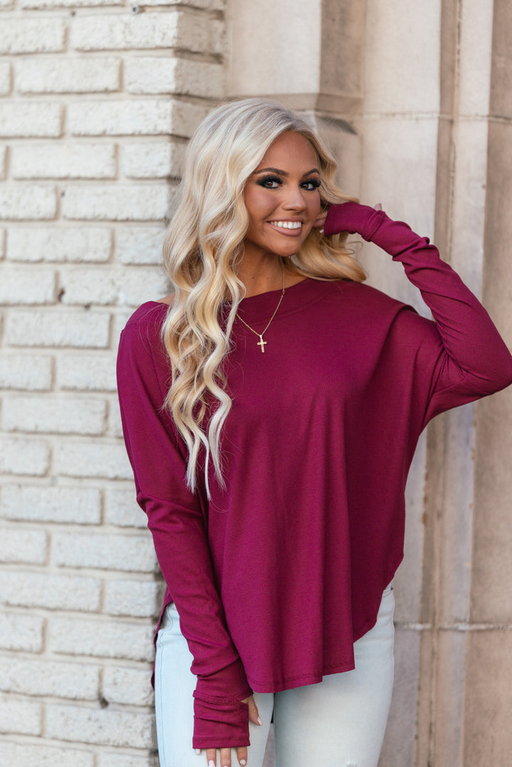 Homebody Oversized Open Back Top (Maroon) FINAL SALE