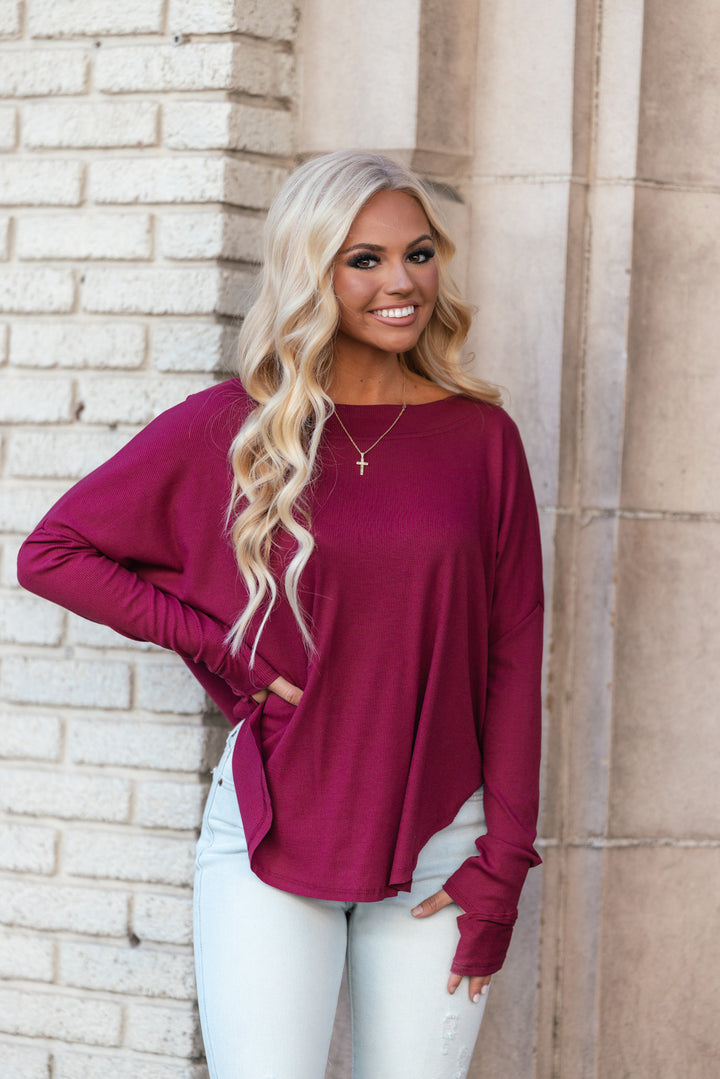 Homebody Oversized Open Back Top (Maroon) FINAL SALE