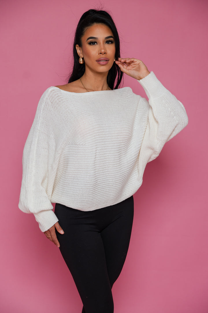 Open Book Lace Up Sweater (Ivory)