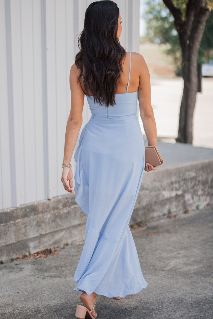 Infinite Love Asymmetrical Maxi Dress (Steel Blue)