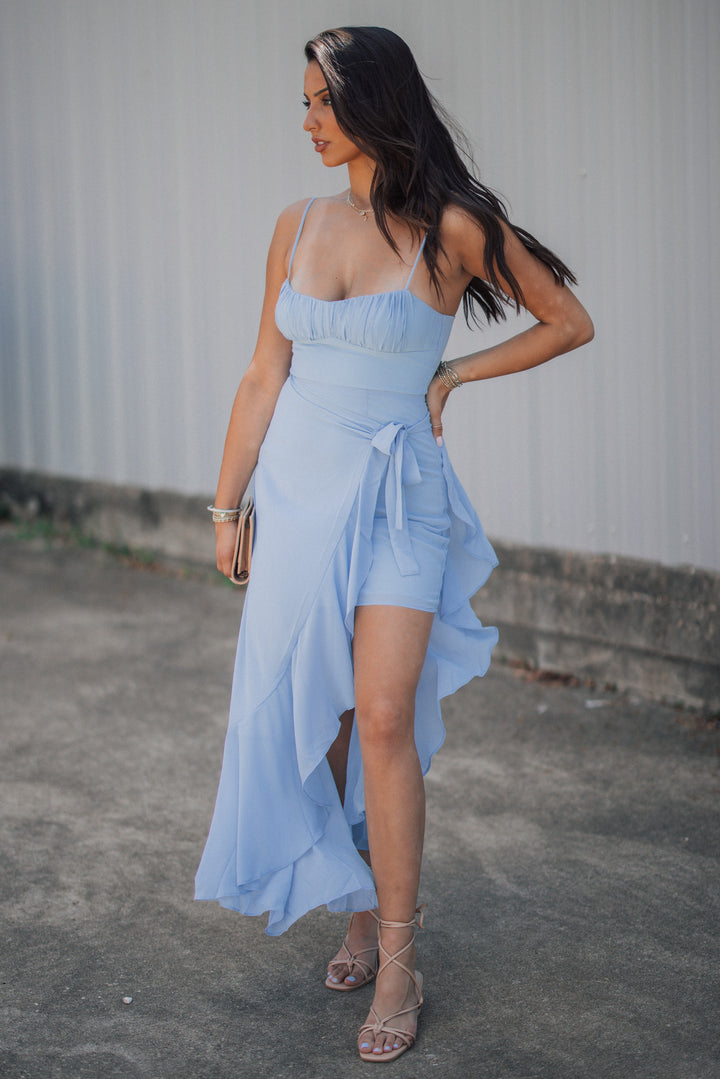 Infinite Love Asymmetrical Maxi Dress (Steel Blue)