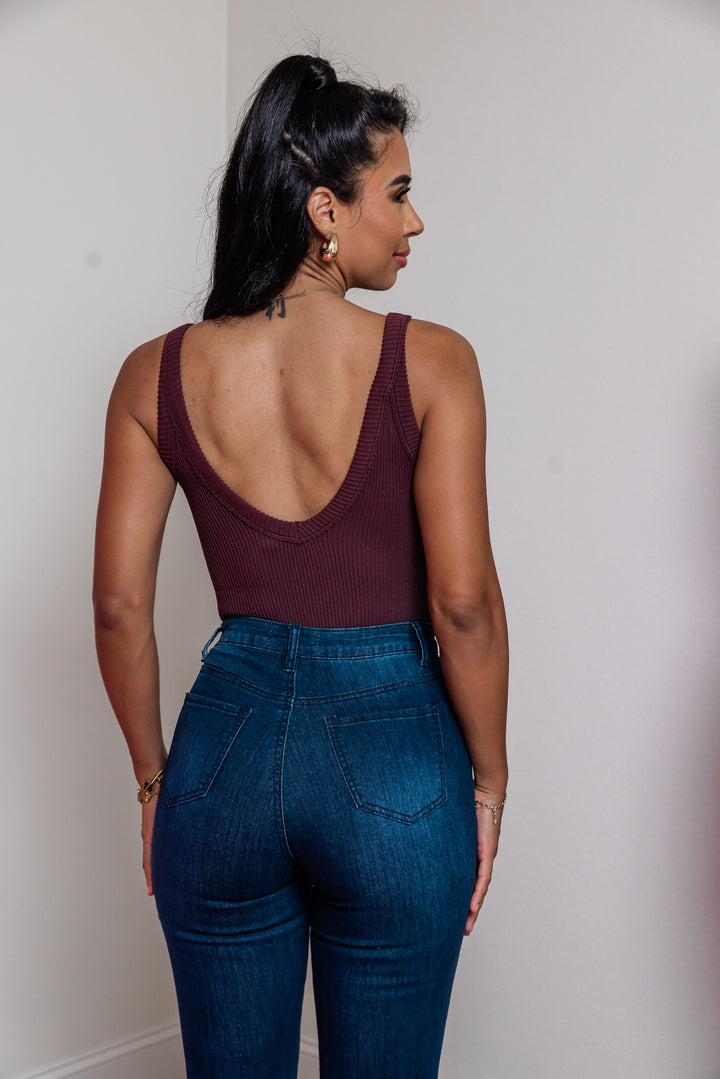 Fit Check V Neck Bodysuit (Brown)