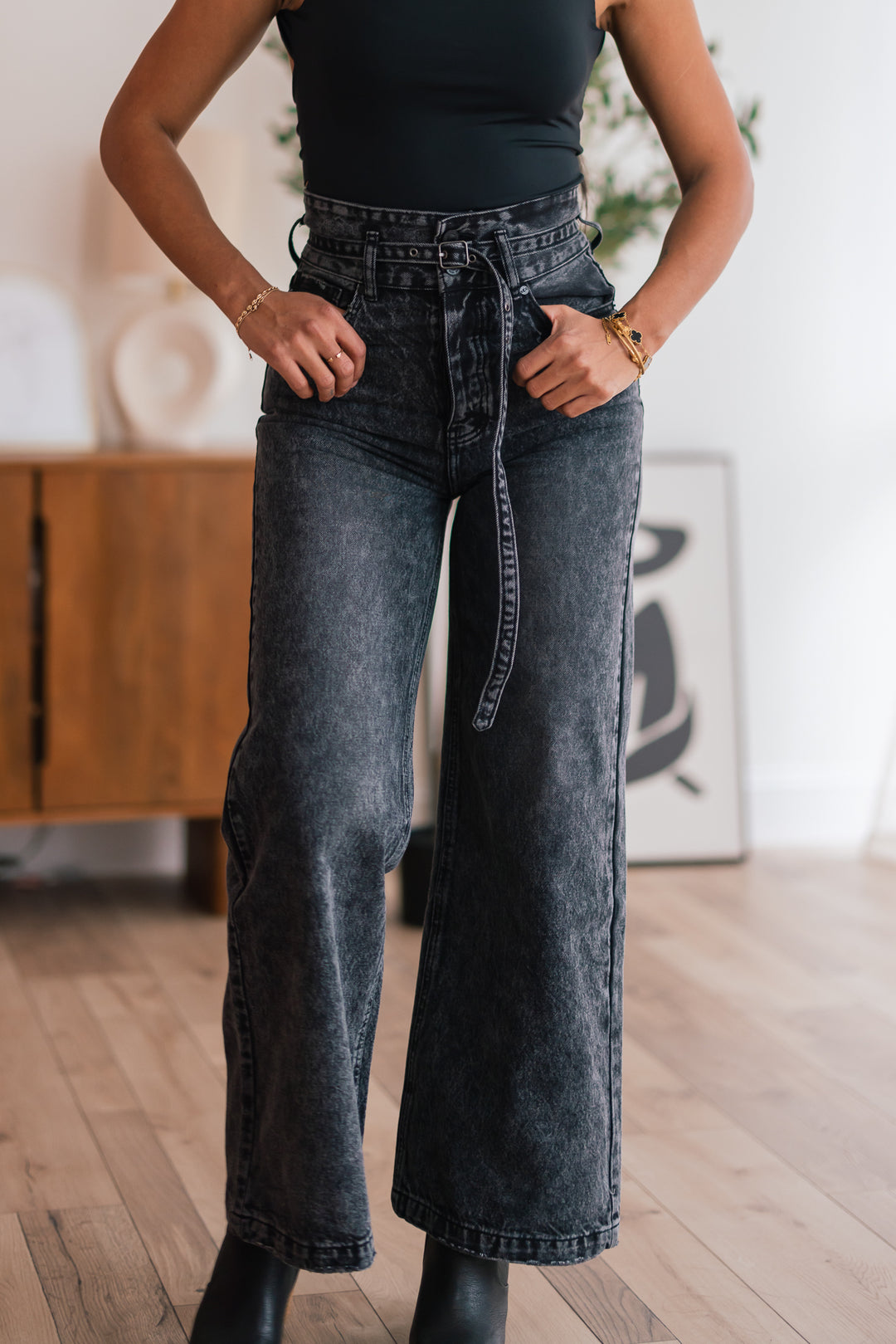 Monica High Rise Wide Denim Pants