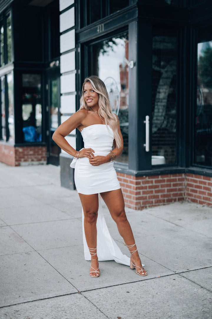 Quincy Bow Mini Dress (White) FINAL SALE