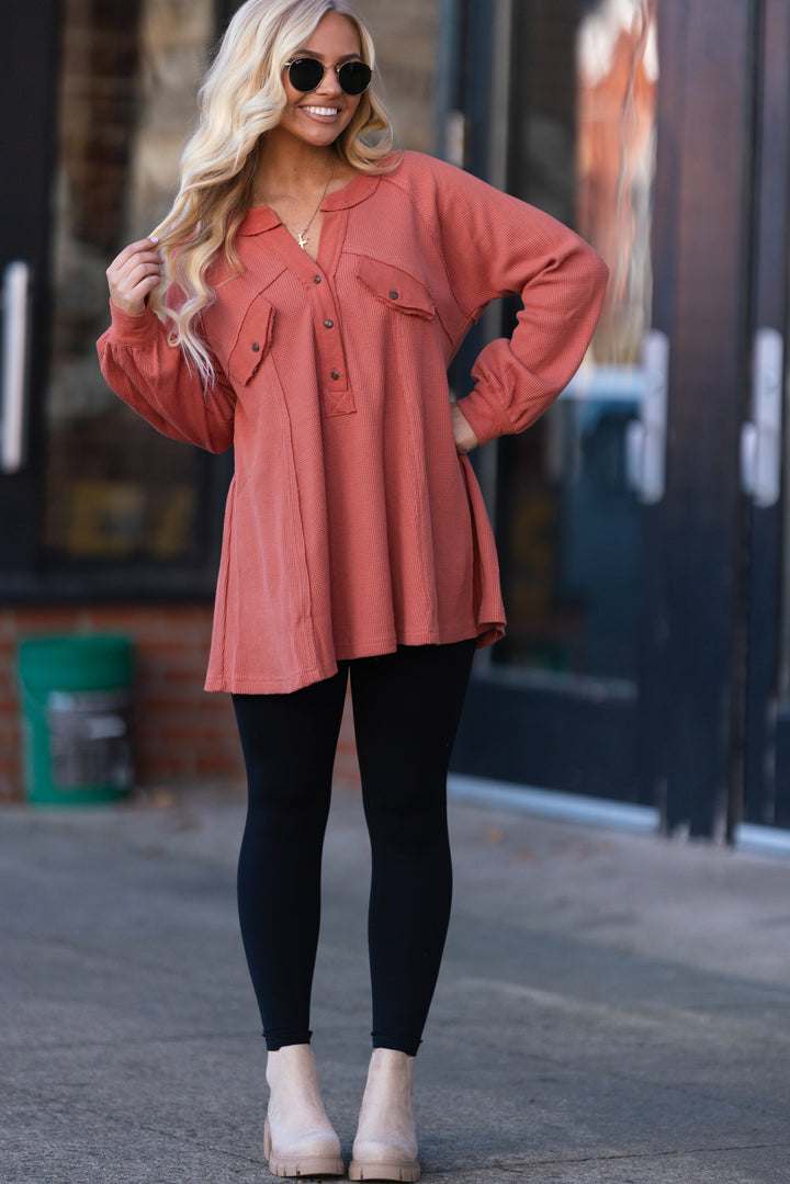 Take Directions Thermal Knit Top (Rust) FINAL SALE