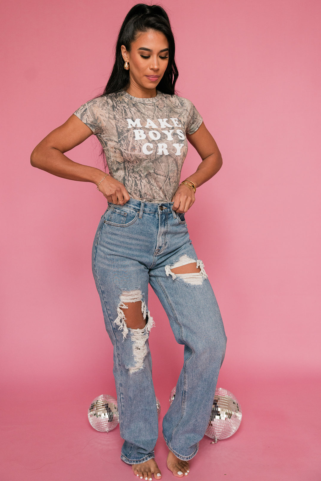 Make Boys Cry Camo Crop Tee