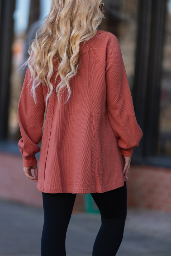 Take Directions Thermal Knit Top (Rust) FINAL SALE