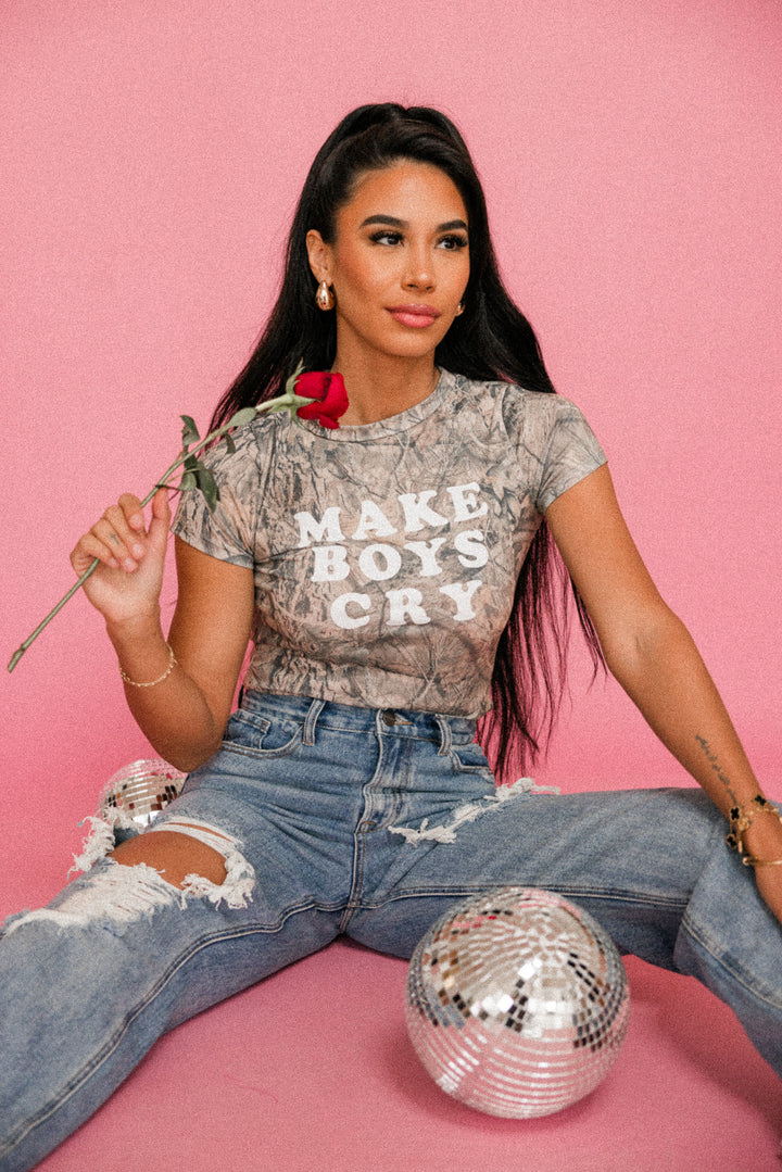 Make Boys Cry Camo Crop Tee