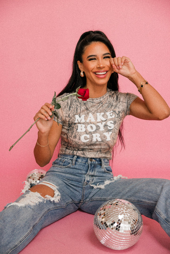 Make Boys Cry Camo Crop Tee