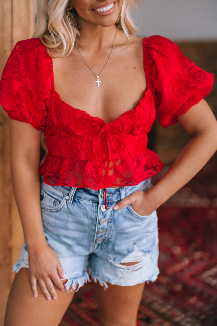 Sweetheart Puff Sleeve Top (Red)