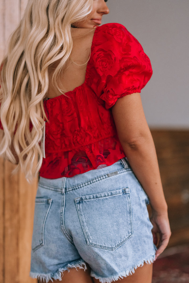 Sweetheart Puff Sleeve Top (Red)