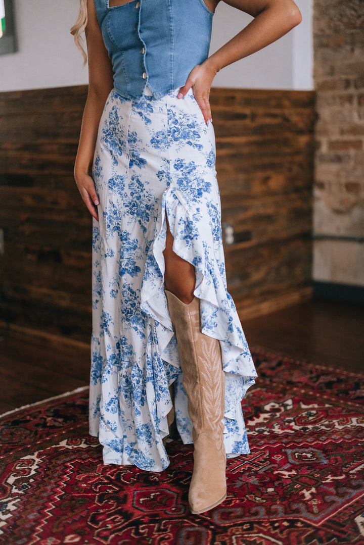 PRE-ORDER Rodeo Floral Ruffle Maxi Skirt Ships Mid March