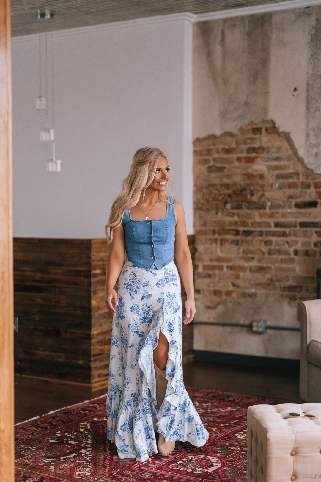 PRE-ORDER Rodeo Floral Ruffle Maxi Skirt Ships Mid March