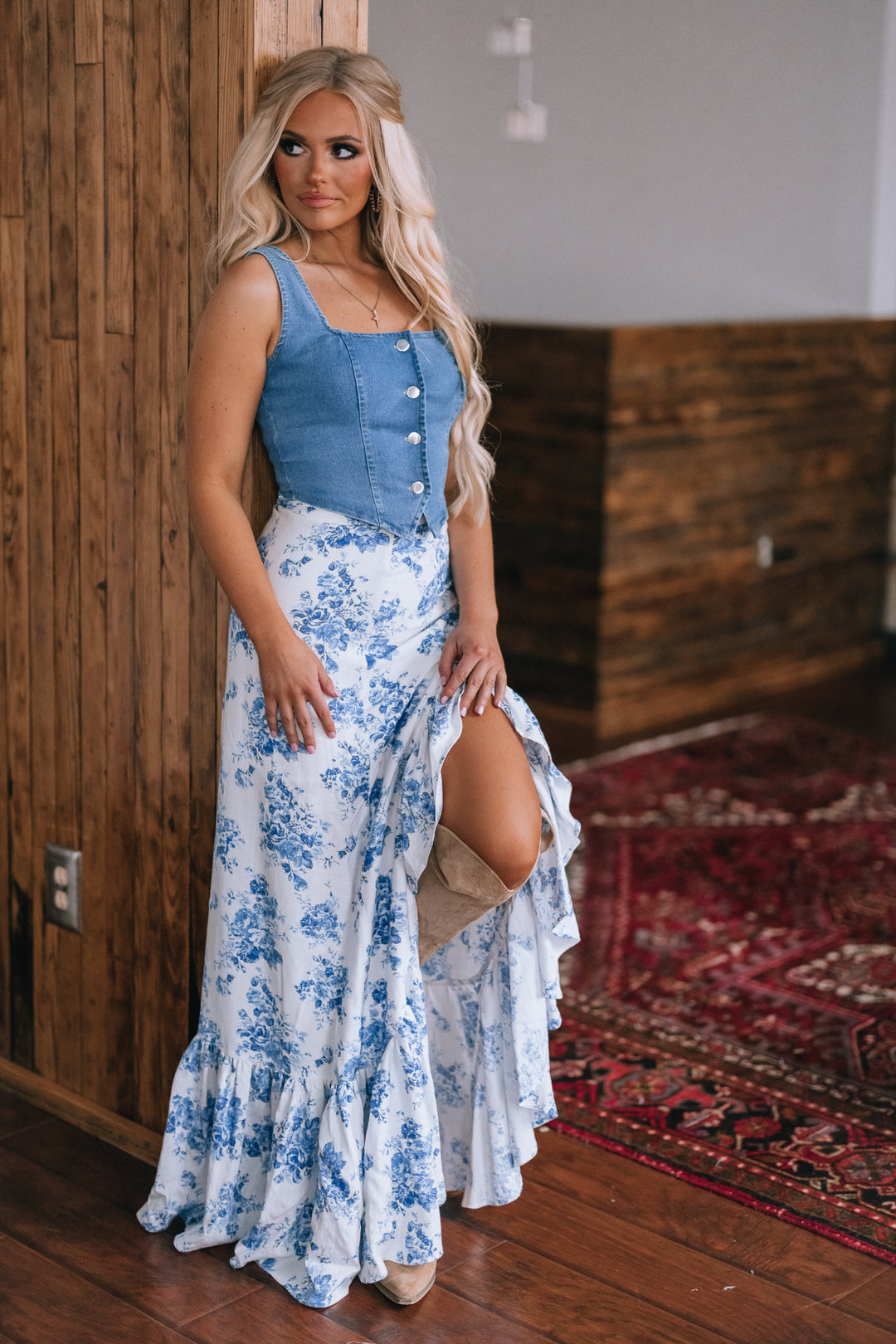 PRE-ORDER Rodeo Floral Ruffle Maxi Skirt Ships Mid March