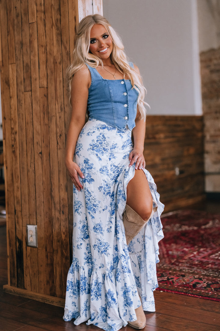 PRE-ORDER Rodeo Floral Ruffle Maxi Skirt Ships Mid March