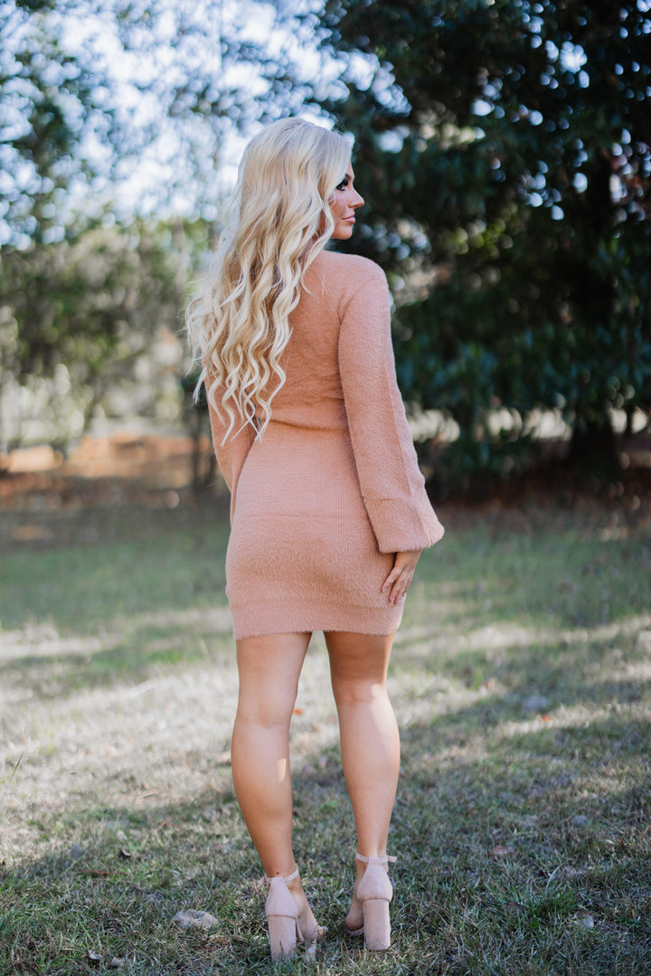 Felicity Fuzzy Sweater Dress (Tan) FINAL SALE