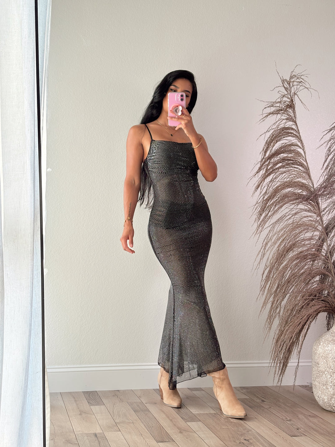 Power Move Mesh Rhinestone Maxi Dress