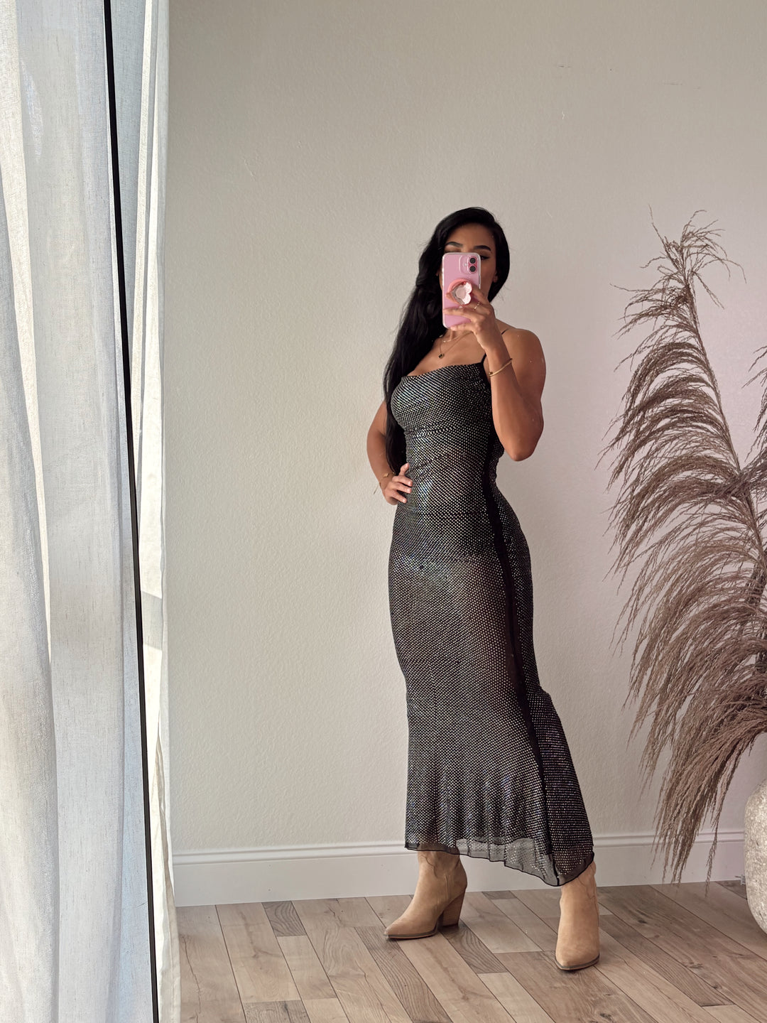 Power Move Mesh Rhinestone Maxi Dress