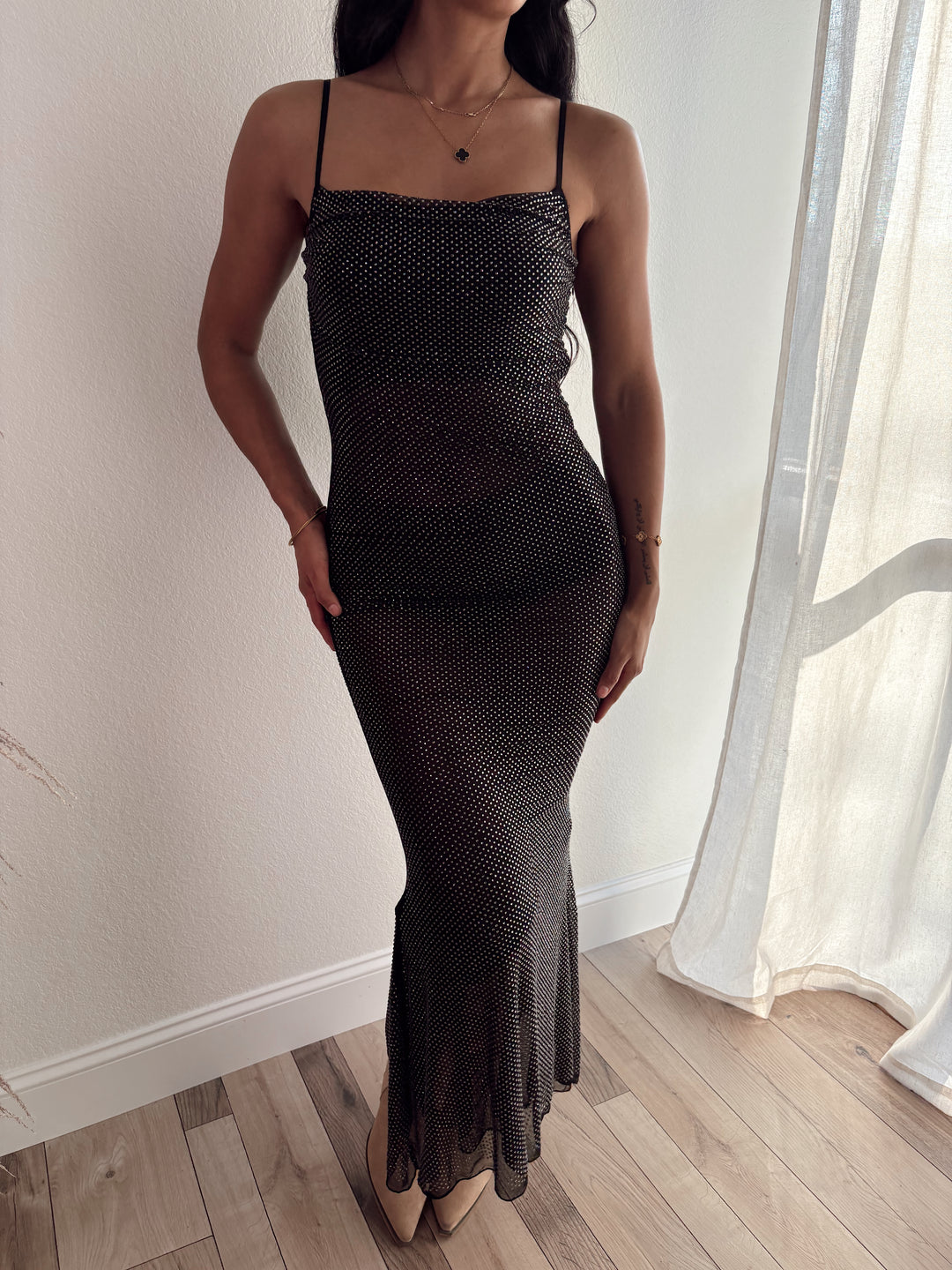 Power Move Mesh Rhinestone Maxi Dress