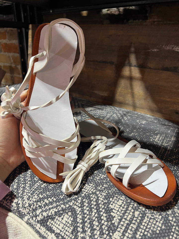 Strappy White Sandals - size 7.5