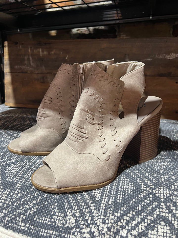 Peep Toe Block Heel Taupe Shoes - Size 10