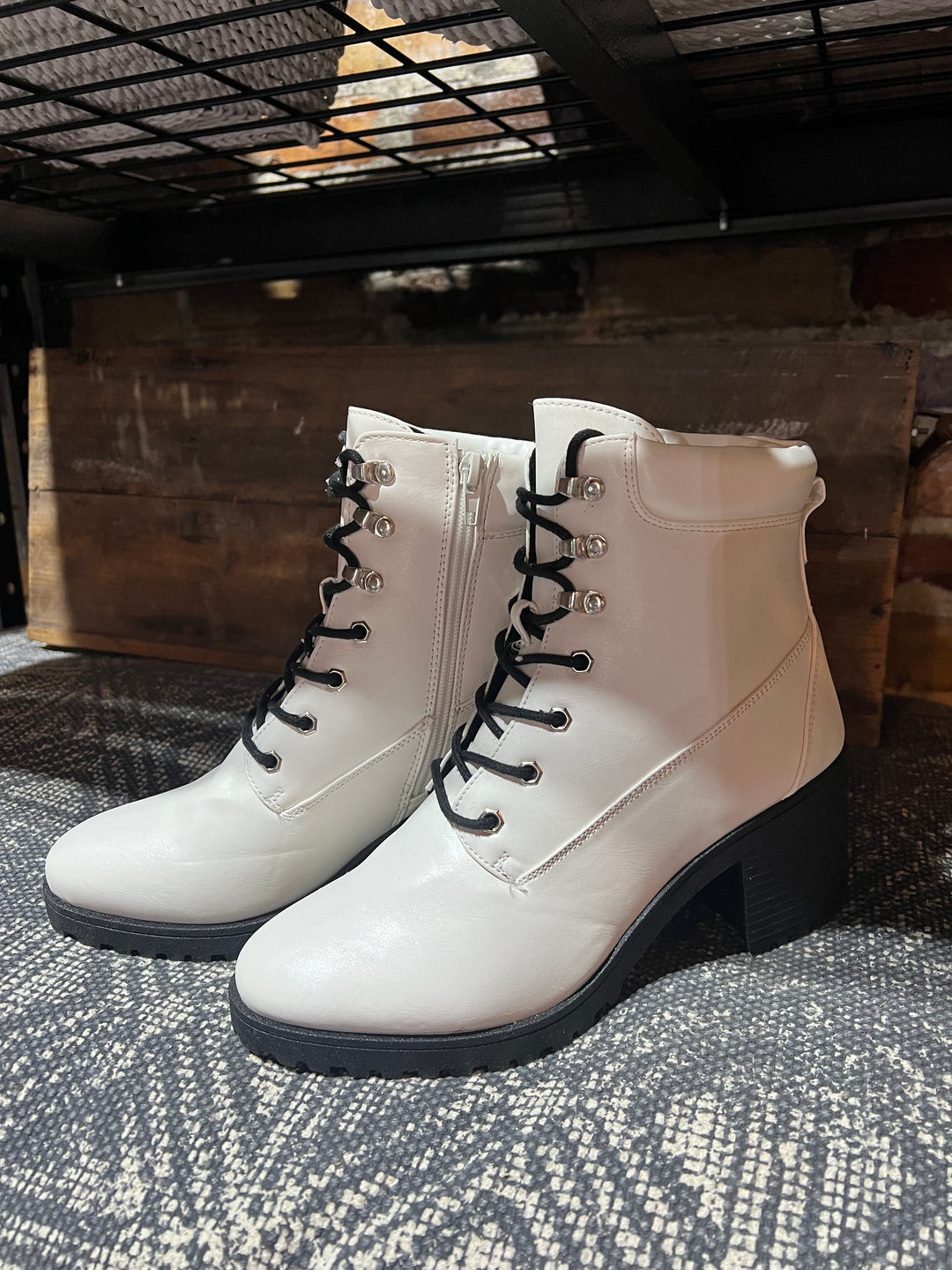 White Lace Up Booties - Size 7