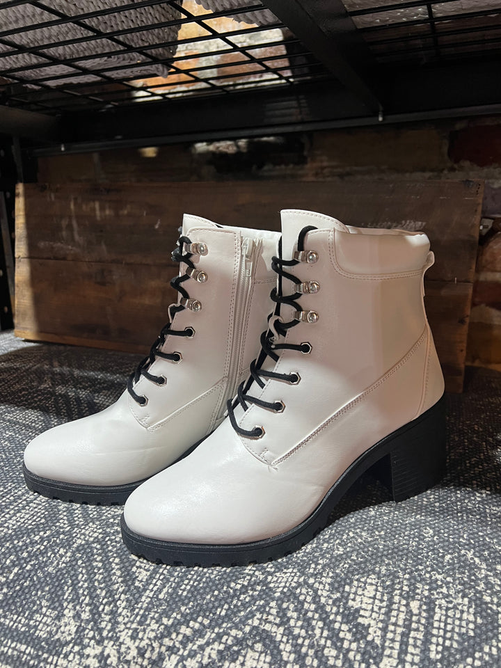 White Lace Up Booties - Size 7