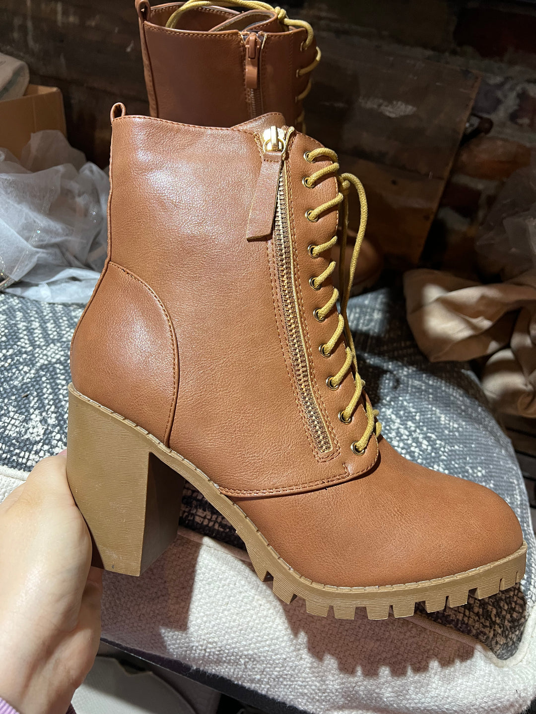 Lace Up Booties (Tan) - Size 10