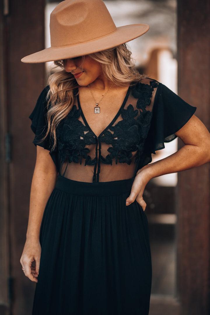 Skylar Embroidered Maxi Dress (Black) FINAL SALE