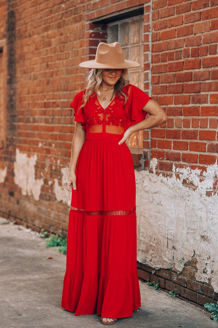 Skylar Embroidered Maxi Dress (Red) FINAL SALE